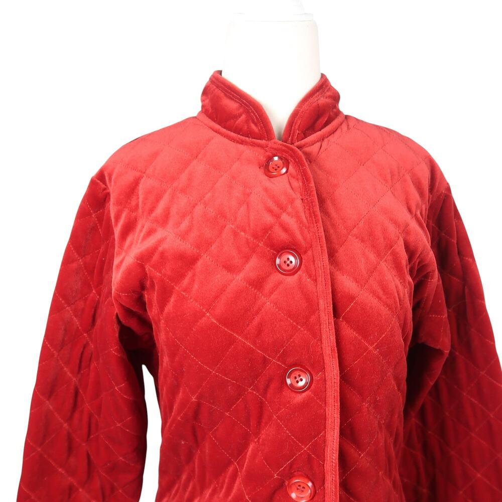 Vintage BFA Classics rust red velvet quilted jacket M - Picture 2 of 5